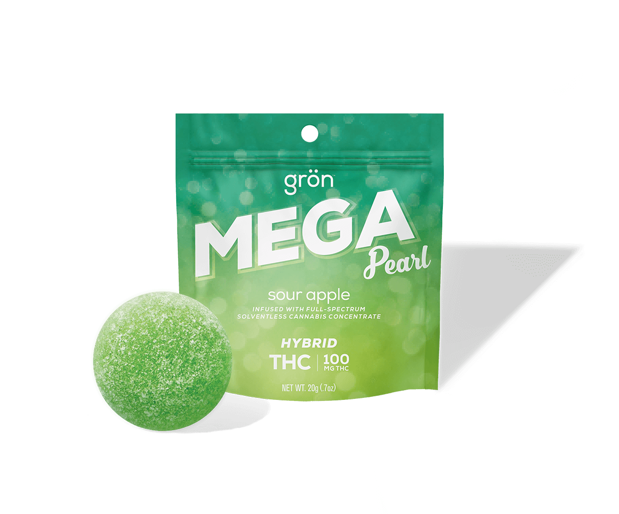 Photograph of product: Gron - Mega Pearl Gummies Sour Apple Hybrid - 100mg