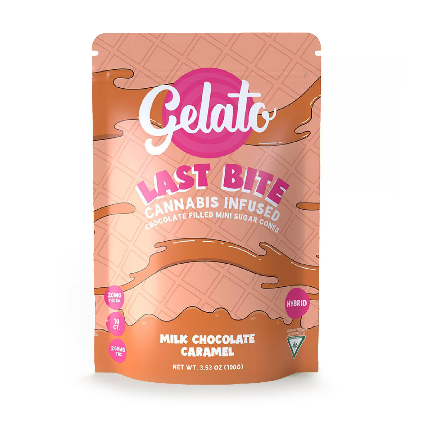 Photograph of product: Gelato Last Bite Milk Chocolate Caramel Cones 200mg Rec