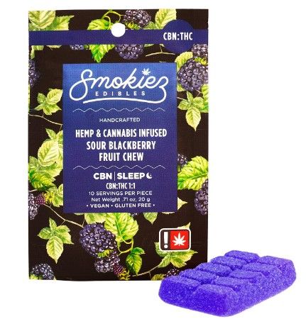 Photograph of product: Smokiez 100mg Singles: Sour Blackberry CBN - 