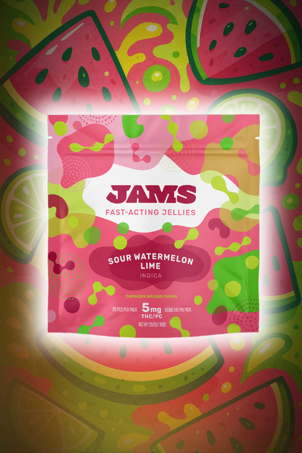 Photograph of product: Jams | Sour Watermelon Lime Fast Acting Jellies | 100mg Oui'd