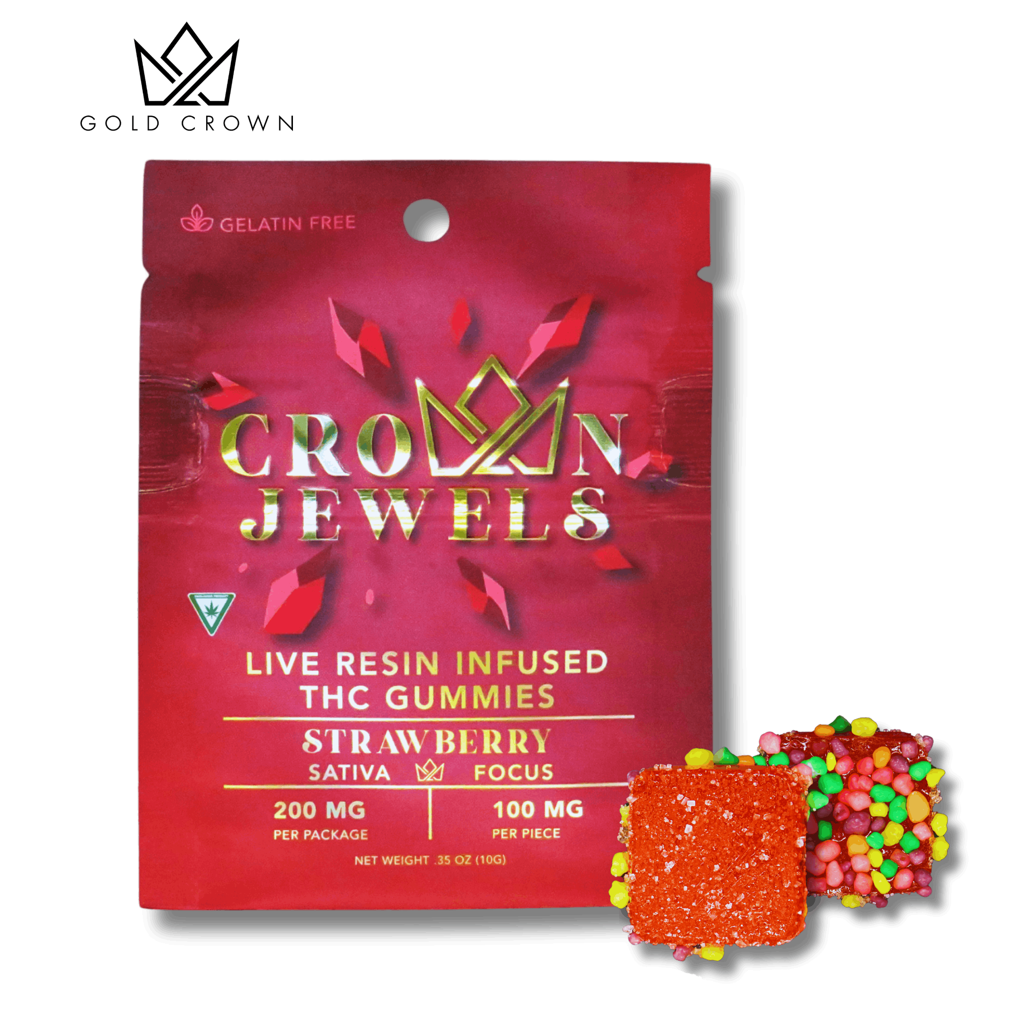 Photograph of product: Gold Crown - Strawberry Crown Jewels 2Pc Oui'd Gummies 200mg | 4/$20