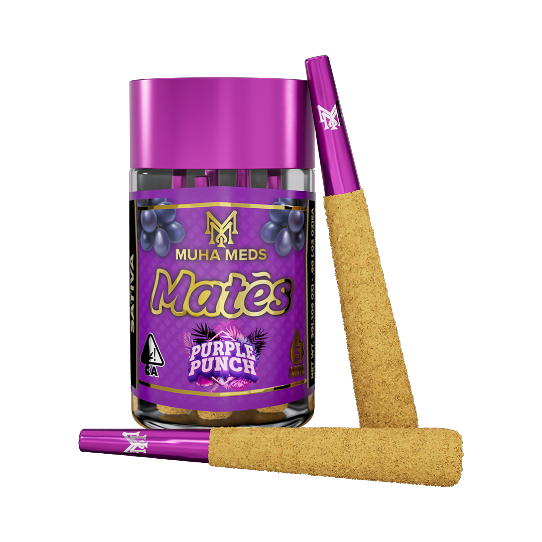 Photograph of product: Muha Meds Mates 5x0.6g Infused Pre Roll Pack | Purple Punch - Oui'd