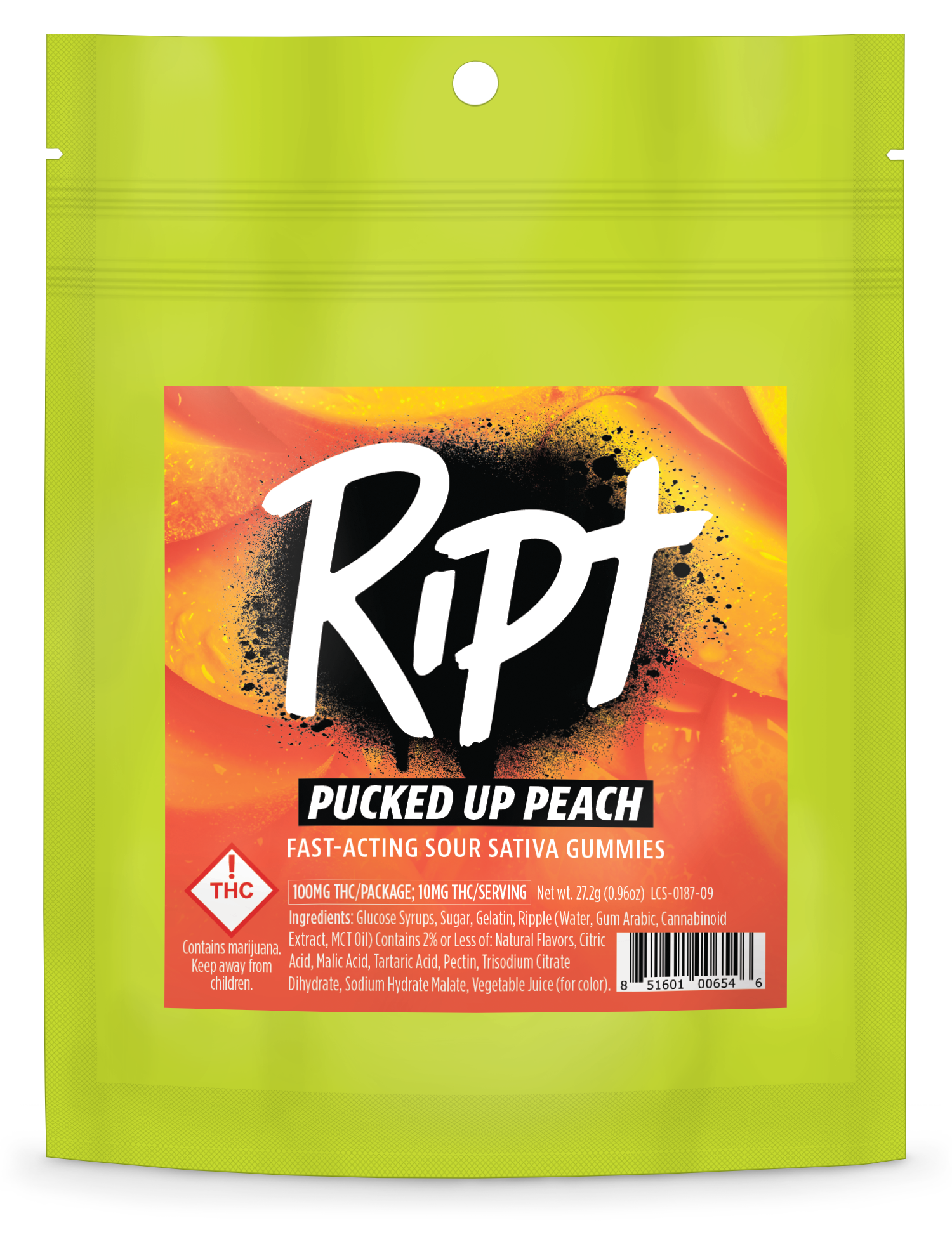 Photograph of product: Pucked Up Peach (S) - 100mg Gummies - Ript