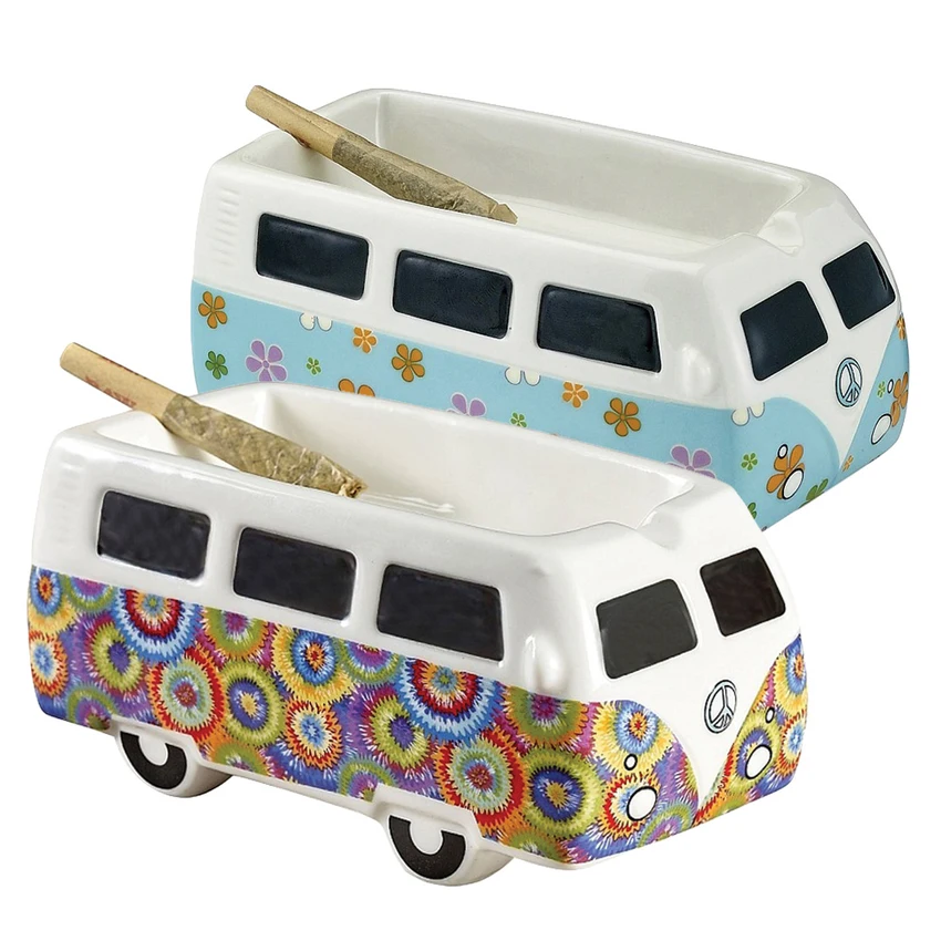 Photograph of product: Vintage Hippie Bus Ceramic Ashtray- 5.25"- Tie Dye
