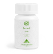 Photograph of product: REMEDI RSO Caps 50mg: Relief 1:1 TH-oui:CBD 20pc