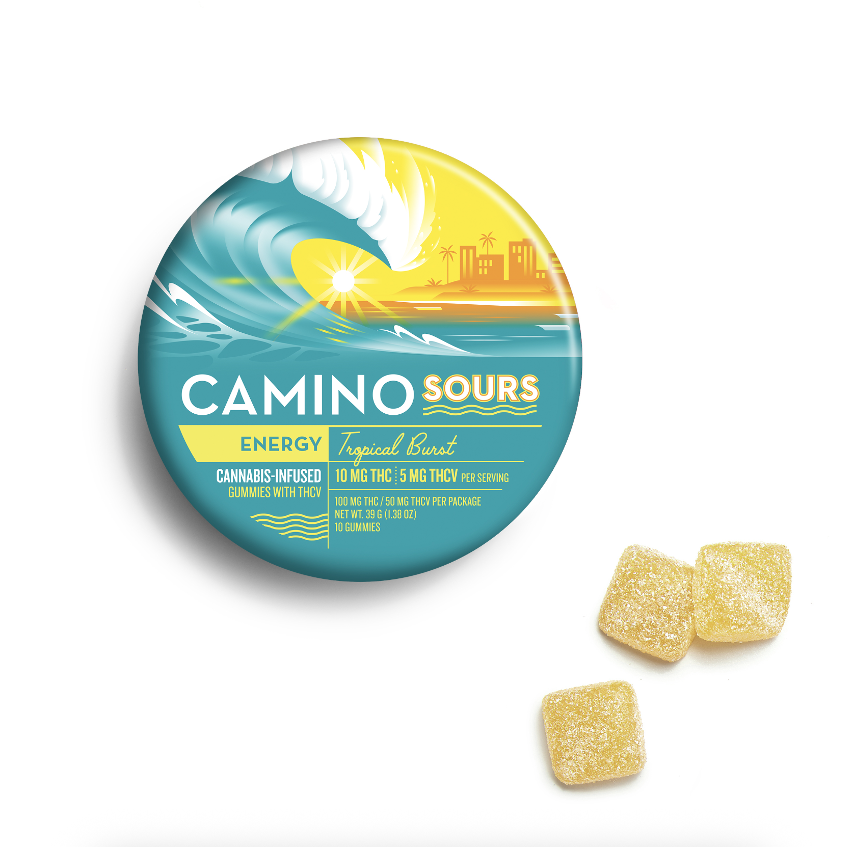 Photograph of product: CAMINO SOURS ENERGY TROPICAL BURST 2:1 TH-oui:TH-ouiV 10PK GUMMIES 100MG