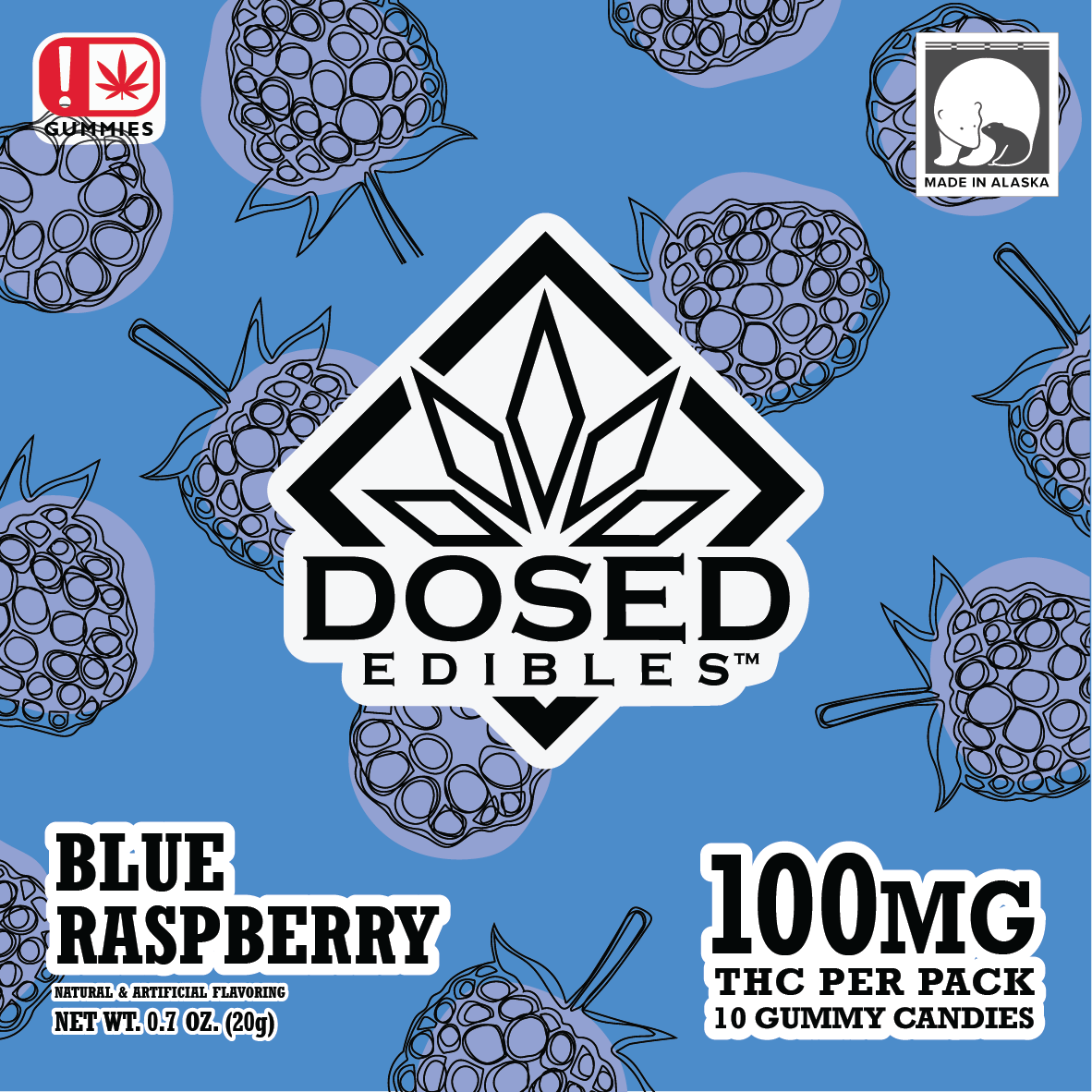 Photograph of product: Dosed Edibles Gummies | Blue Raspberry | 100mg | 10pk