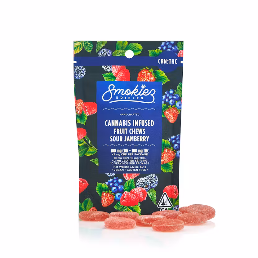 Photograph of product: Sour Jamberry I  1:1 CBN TH-oui 100mg I Smokiez
