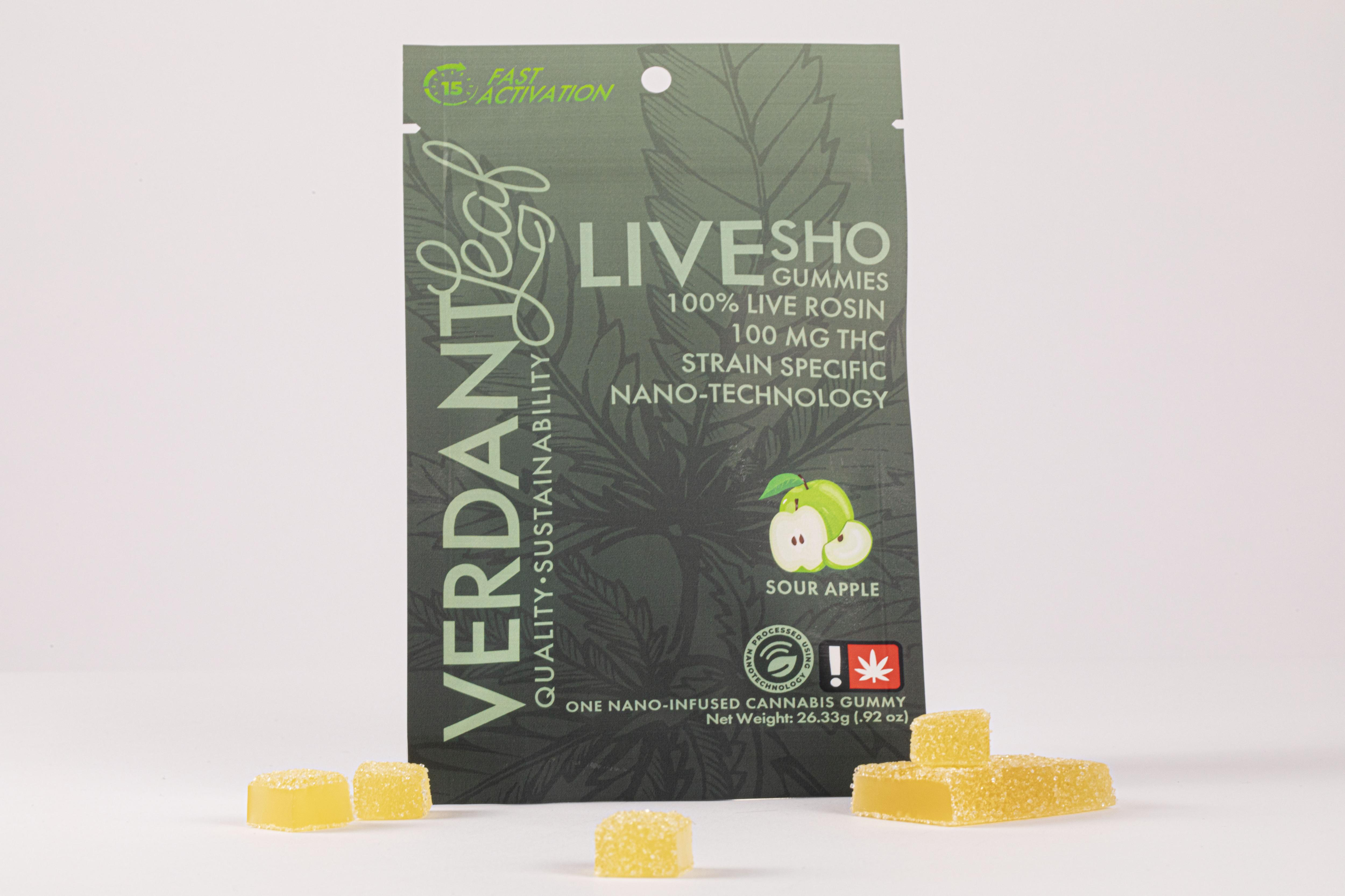 Photograph of product: Verdant Leaf - Live Rosin Nano Gummy - Sour Apple