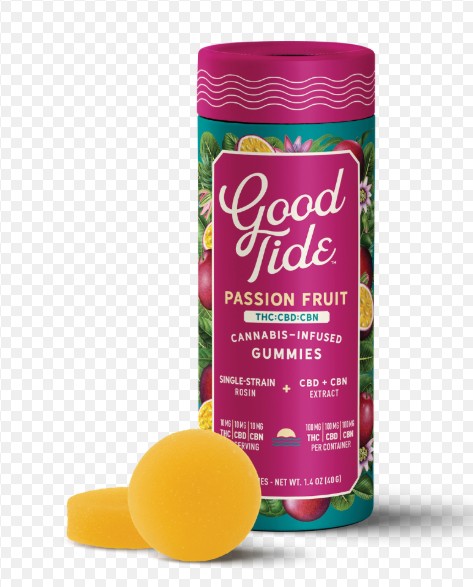 Photograph of product: Good Tide - au chocolat Rosin Gummies - CBN CBD 1:1:1 - Passion Fruit - 100mg