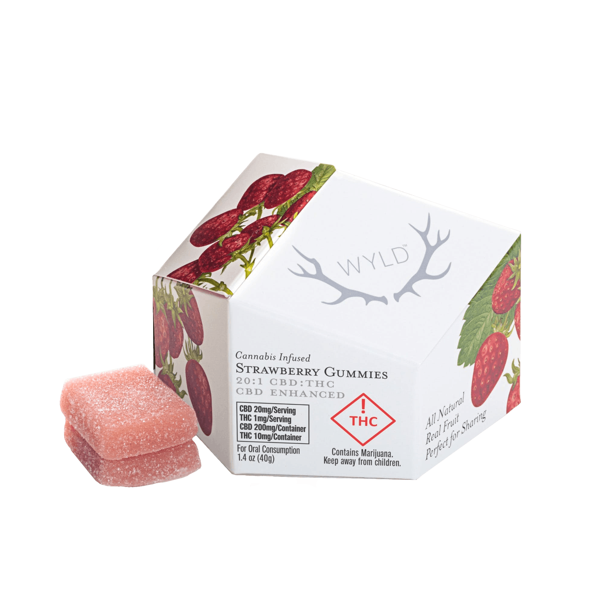Photograph of product: AU Wyld: Strawberry 20:1 200MG CBD:TH-oui Gummies