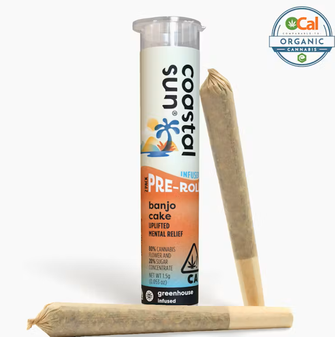 Photograph of product: Banjo Cake (Si) INFUSED PREROLLS 2pk - Coastal Sun