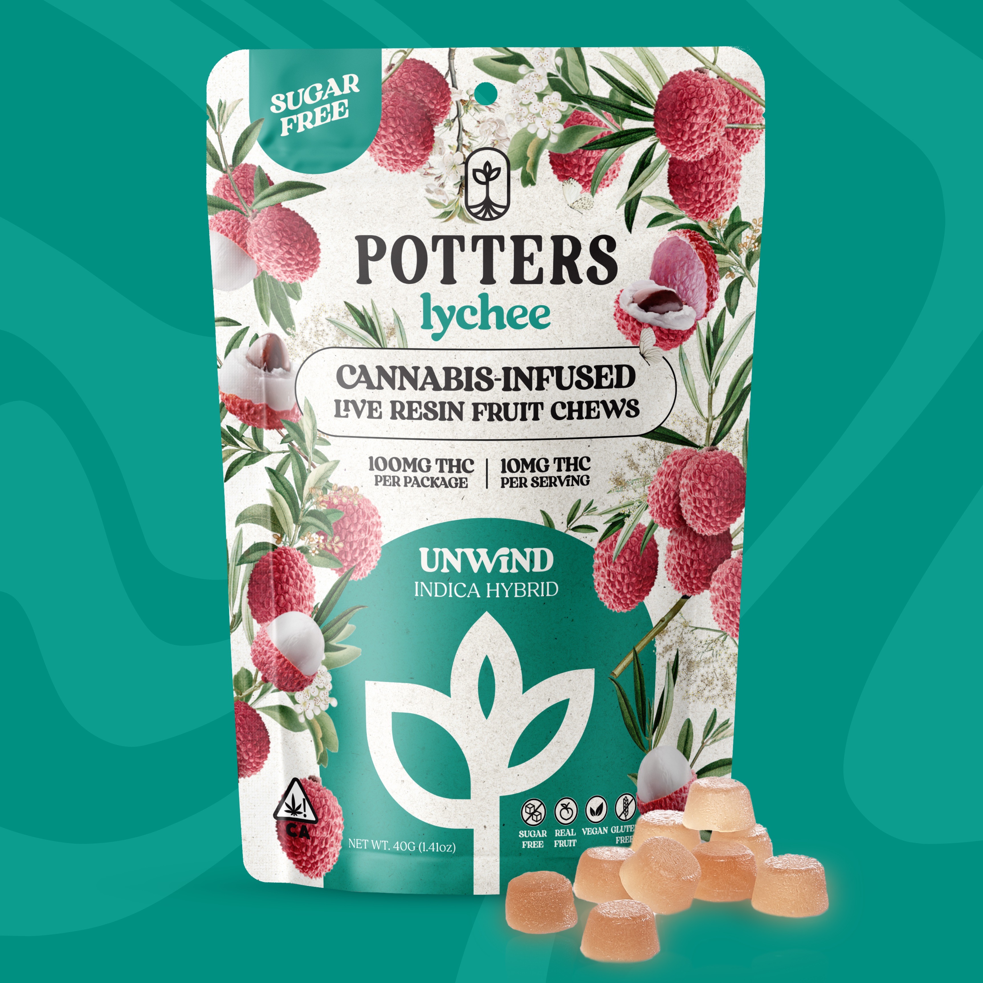 Photograph of product: Potters-Lychee Sugar-Free Live Fruit Chew