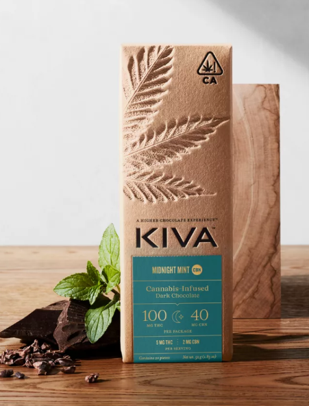 Photograph of product: Kiva Bars | Midnight Mint Dark Chocolate | 100MG