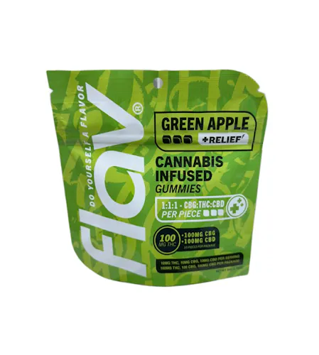 Photograph of product: Green Apple Relief Gummies CBG 100mg [A25]