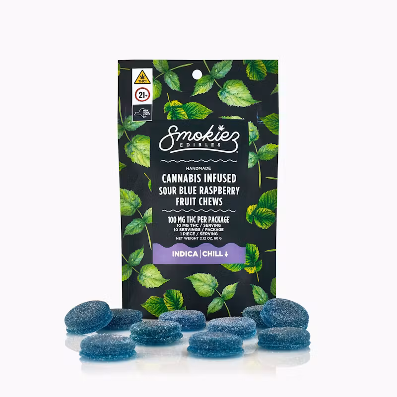 Photograph of product: Smokiez | Sour Blue Raspberry (Oui'd) Fruit Chews 10pk, 100mg