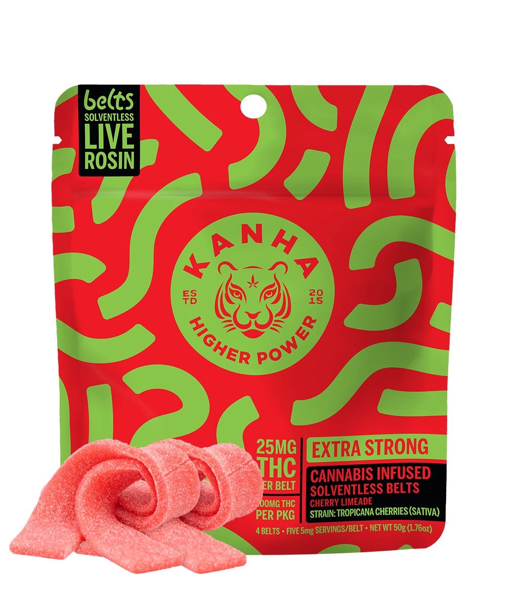 Photograph of product: Kanha - 100mg - 4ct Solventless Rosin Belts - Cherry Limeade