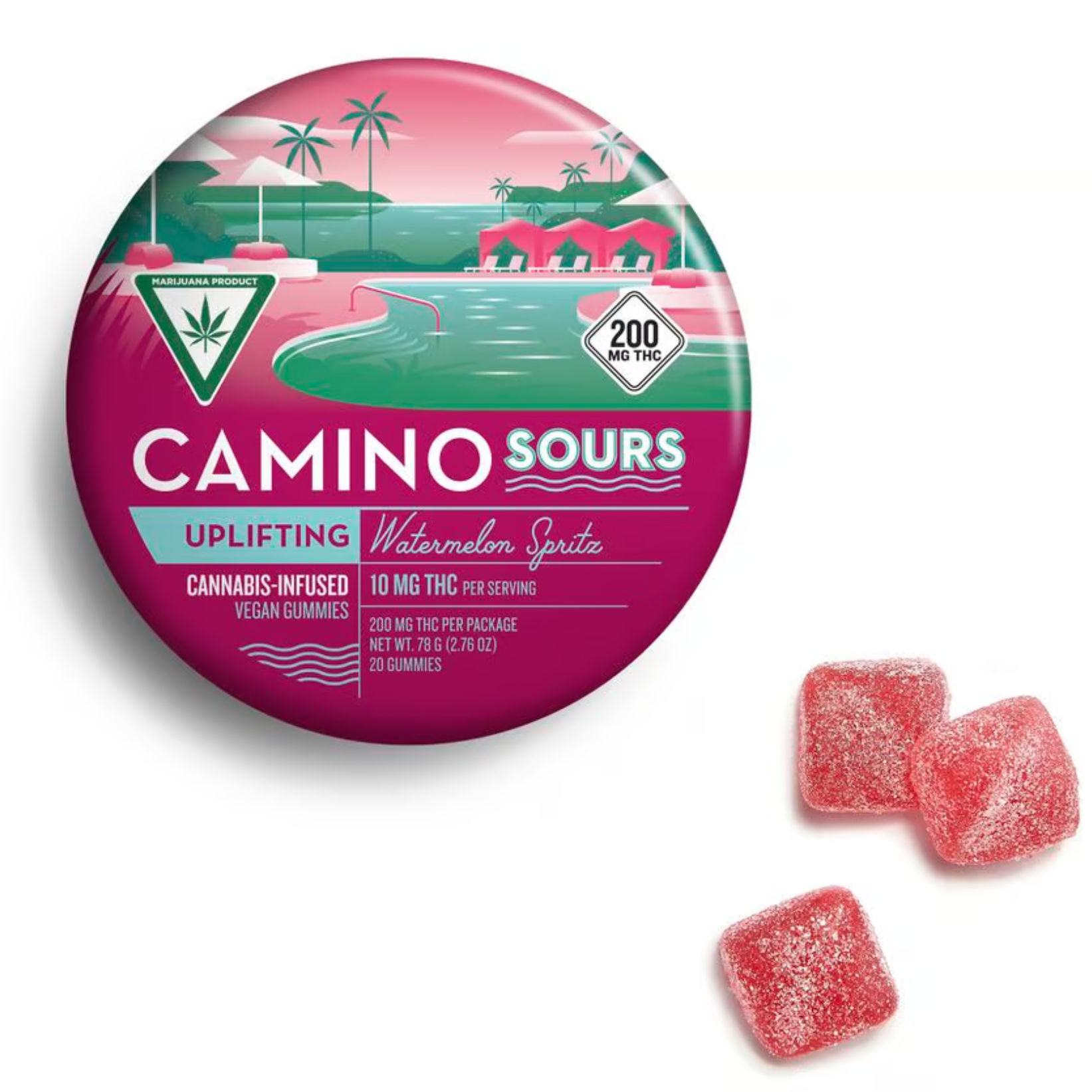 Photograph of product: Camino Sours Watermelon Spritz Uplifting Gummies 200mg Rec