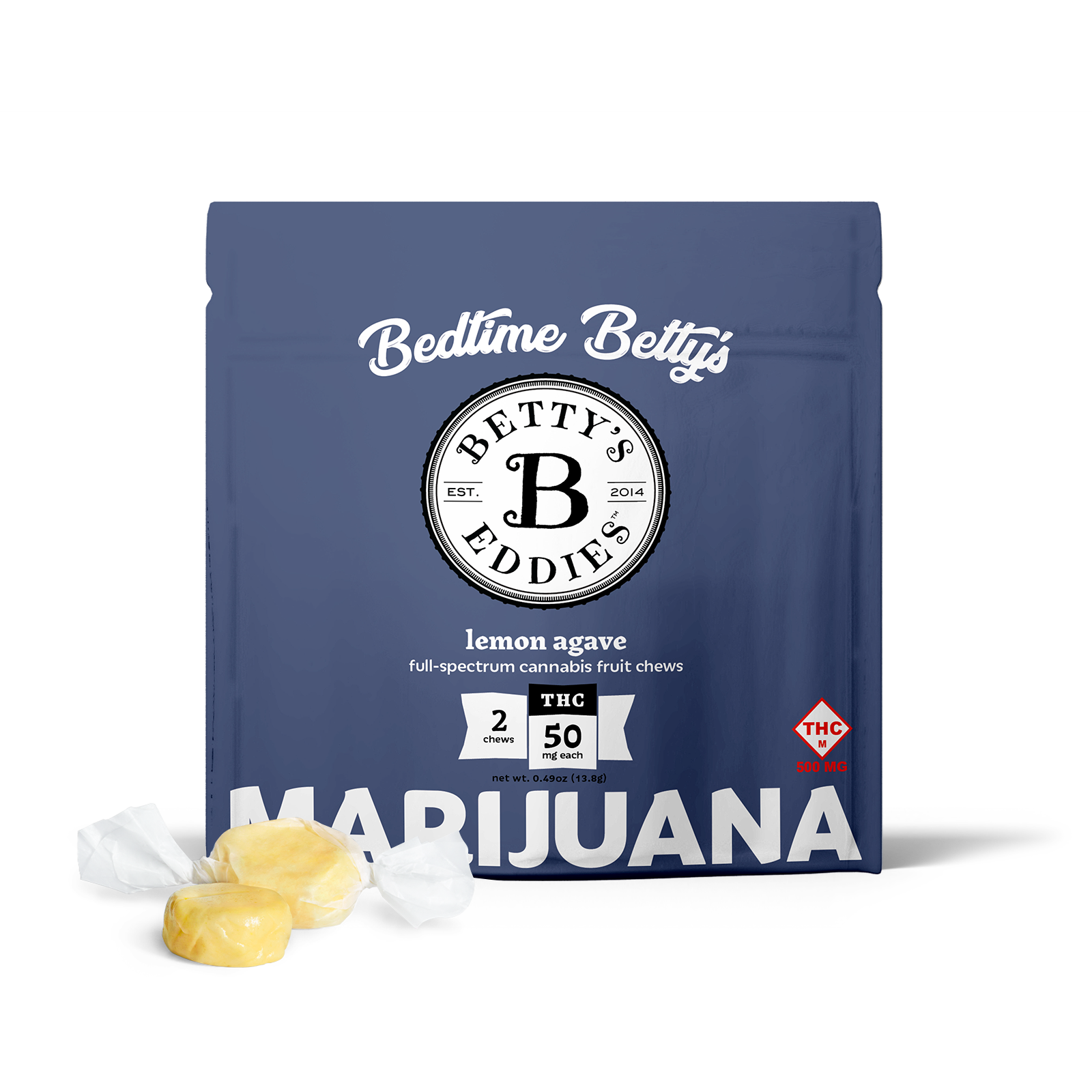 Photograph of product: BETTY'S EDDIES 100MG LEMON AGAVE FRUIT CHEWS 2PK