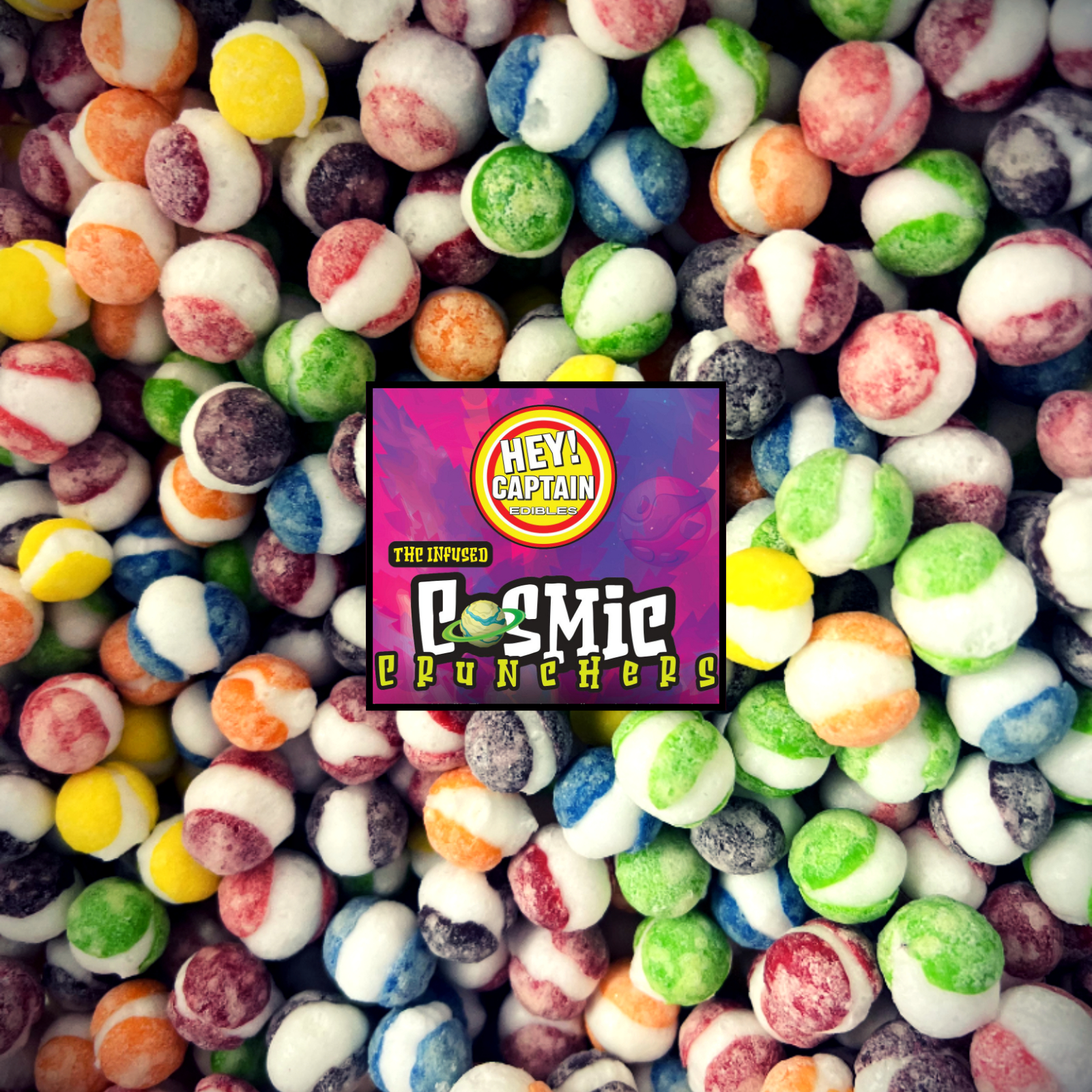 Photograph of product: Hey Captain | Cosmic Crunchers | 200mg Freeze Dried Berry Skittles