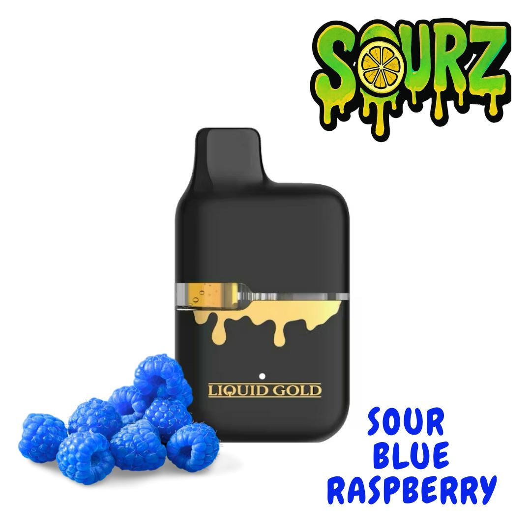Photograph of Product: Liquid Gold | Sour Blue Raspberry | Live Resin Distillate Blend Disposable I 1g