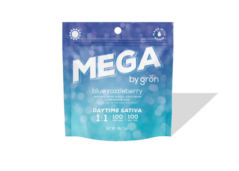 Photograph of product: Gron | Blue Razzleberry 1:1 100mg TH-oui: 100mg CBG Mega | 1pk