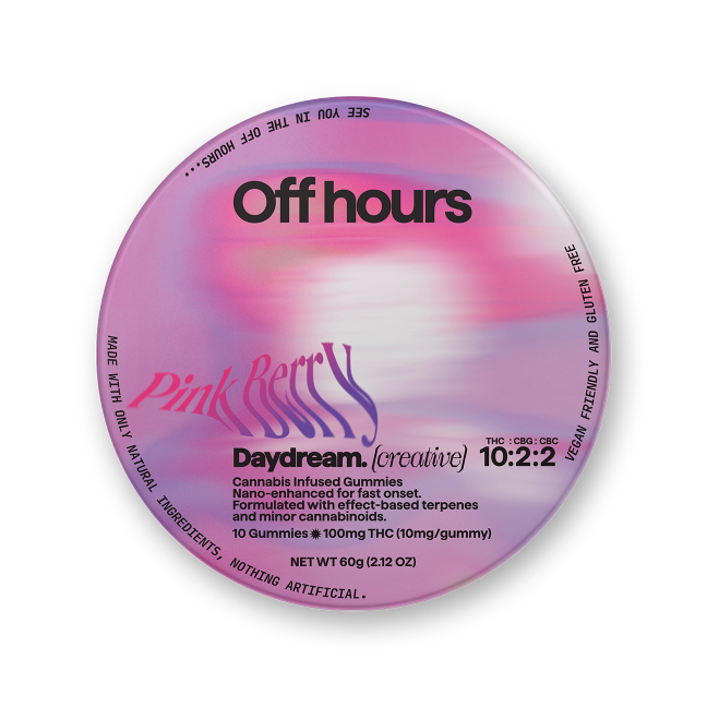 Photograph of product: Off Hours | Pink Berry "Daydream" (creative) Gummy | 10:2:2 TH-oui CBG CBC 100MG