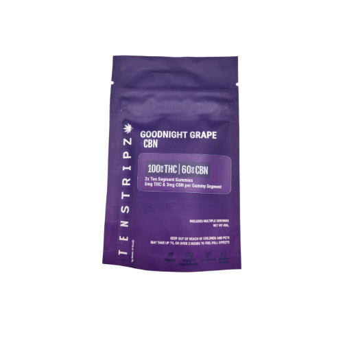 Photograph of product: 10 Stripz CBN 1:3 | Goodnight Grape | Gummies | 100mg
