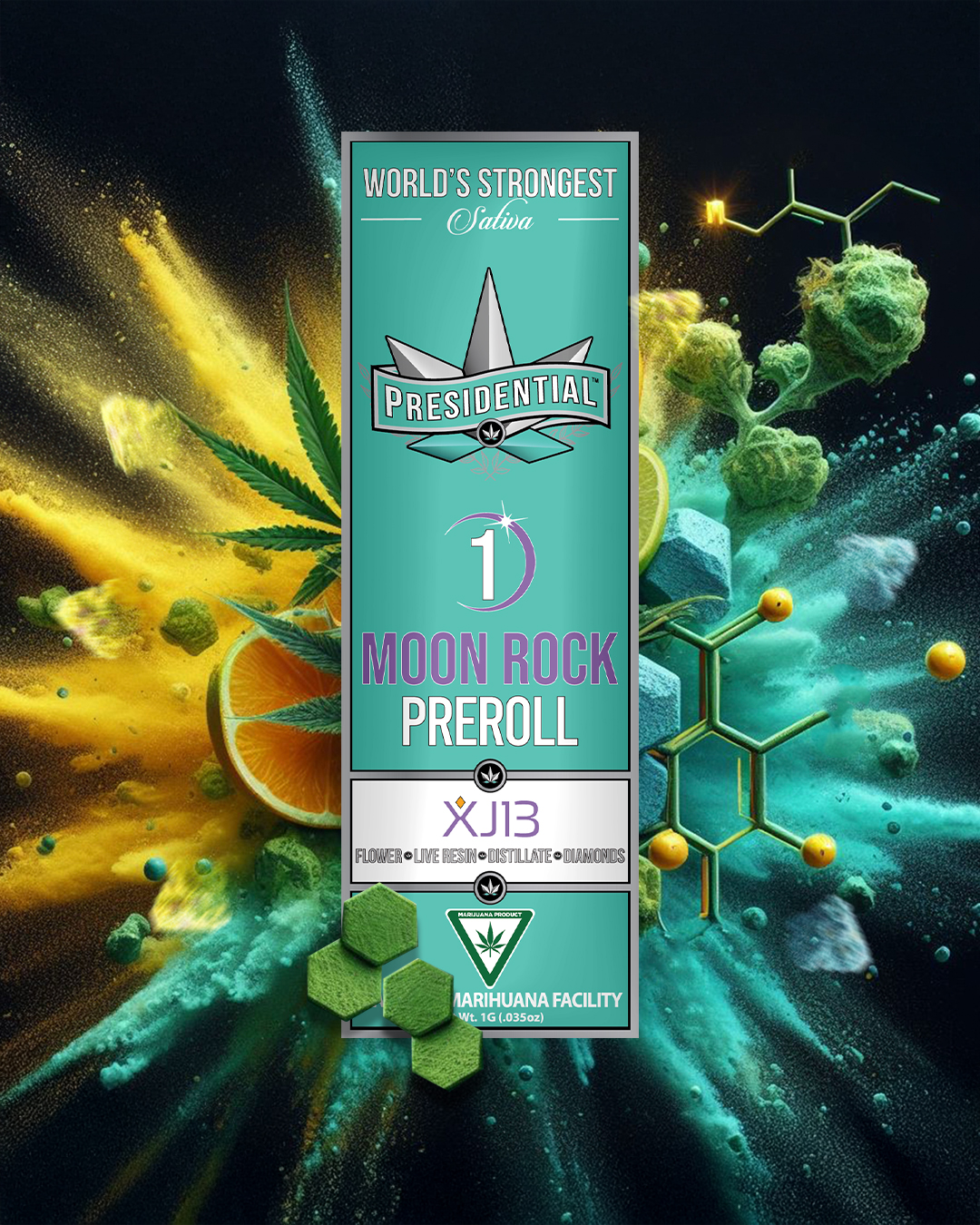 Photograph of product: Presidential XJ 13 (S) Moon Rock Infused Pre-Roll 1g