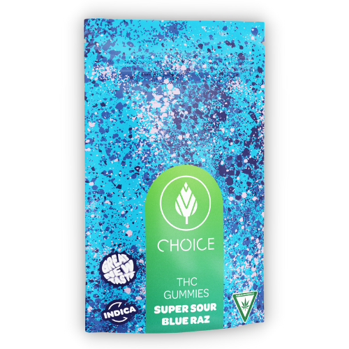 Photograph of product: Choice Super Sour Blue Raz Oui'd Soft Chews 200mg TH-oui