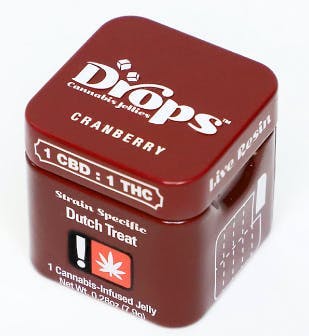 Photograph of product: Drops Edibles - Cranberry - 1 CBD:1 TH-oui 2-pack (100mg)