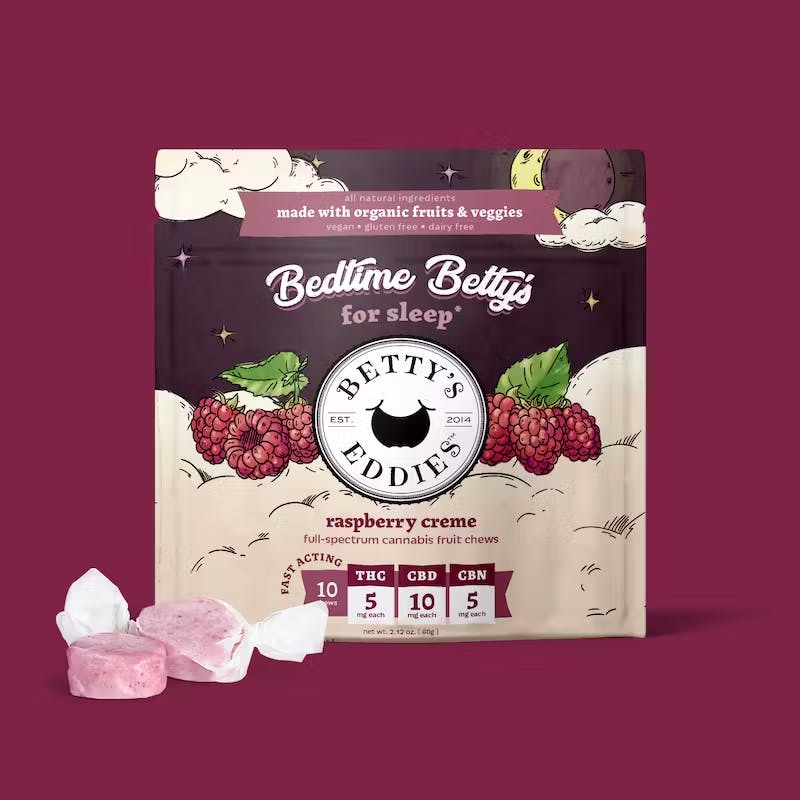 Photograph of product: Betty's Eddies Fruit Chews Raspberry Creme 50mg TH-oui