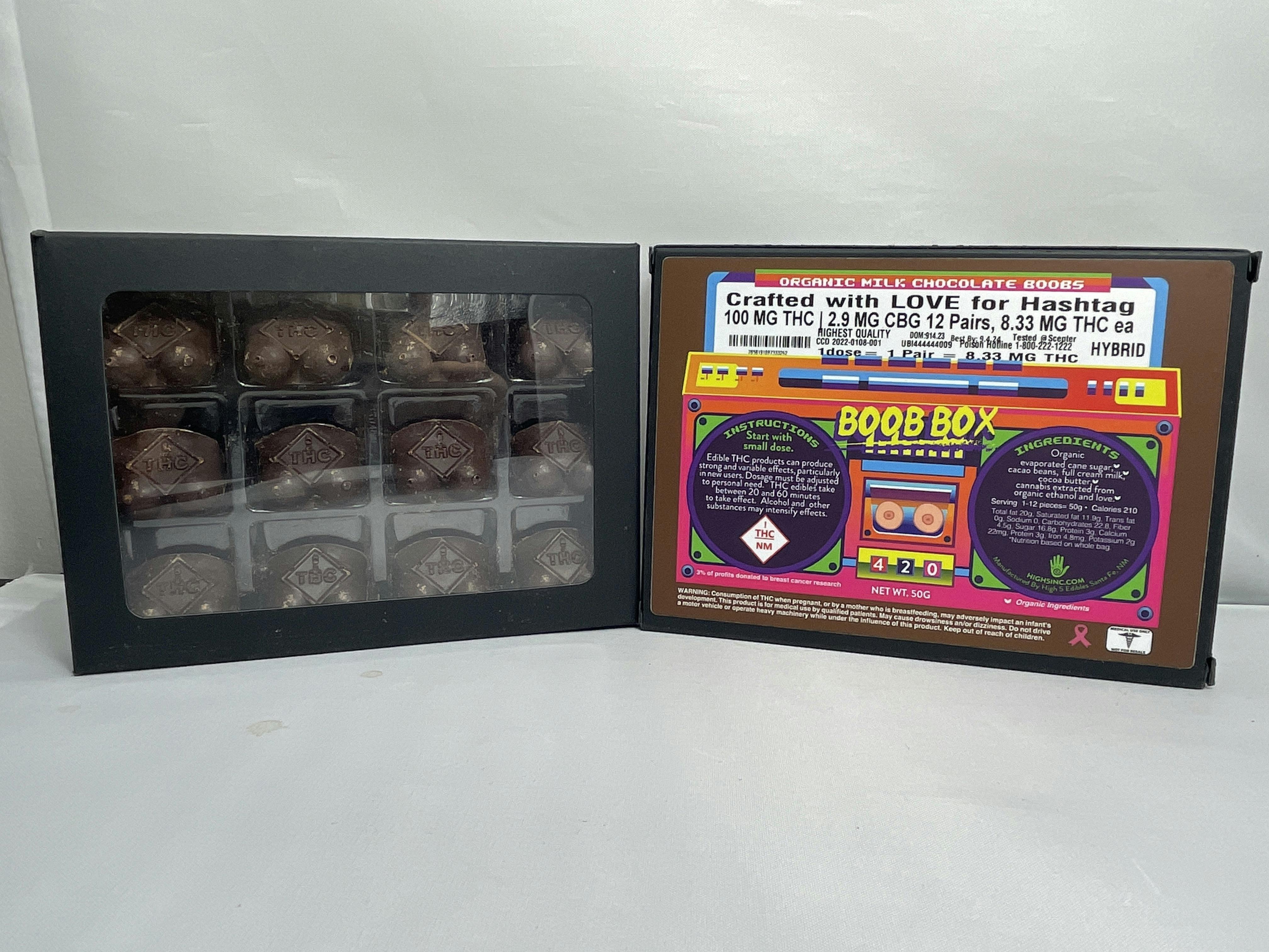 Photograph of product: Organic Dark Chocolate Boob Box