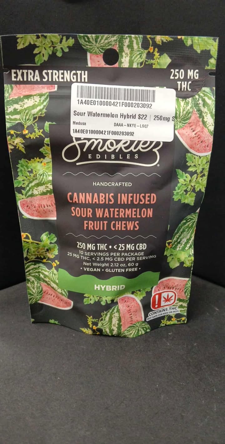 Photograph of product: Sour Watermelon Hybrid $22 | 250mg Smokiez Gummies
