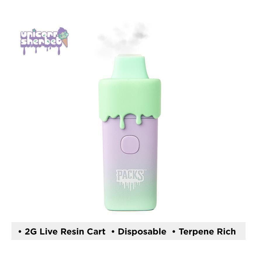 Photograph of product: Packspod Unicorn Sherbet Live Resin Disposable 2g