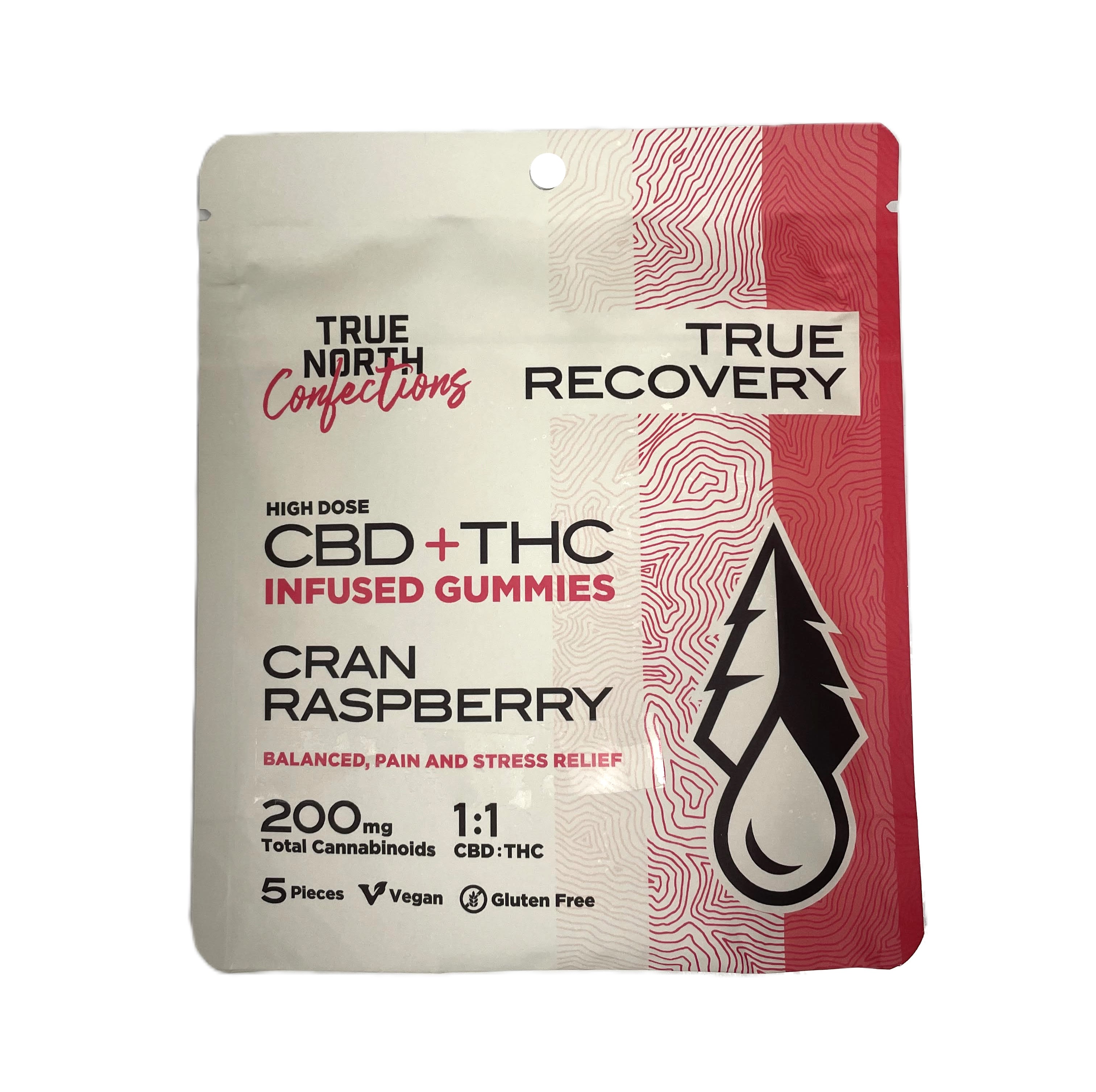 Photograph of product: True North 1:1 TH-oui:CBD Cran Raspberry 5x20MG Gummies