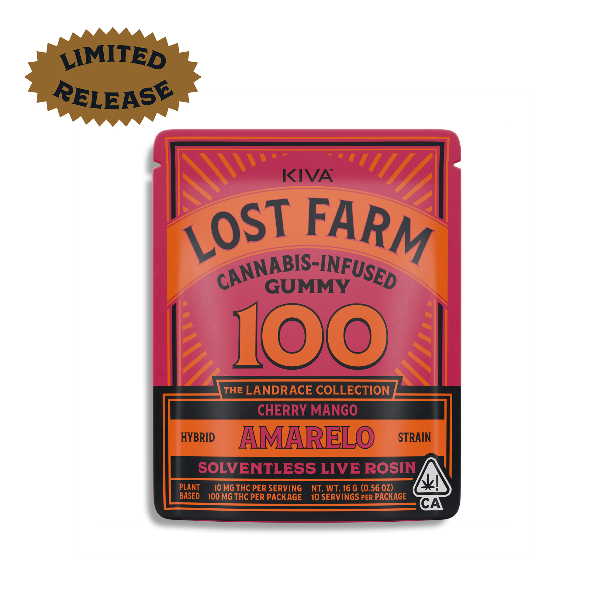 Photograph of product: Lost Farm - 100mg Live Rosin Gummy - Cherry Mango x Amarelo