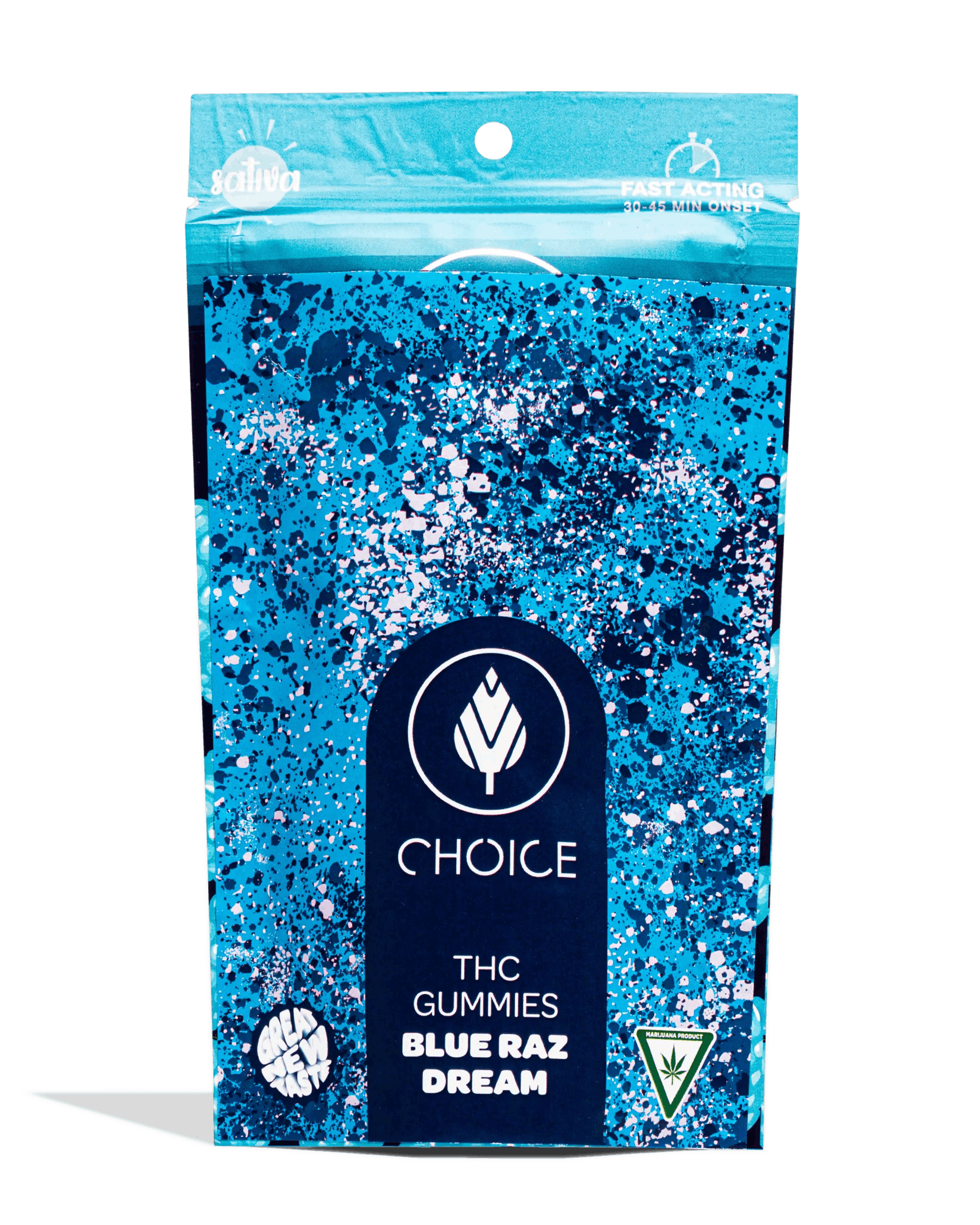 Photograph of product: 100MG SUPER SOUR BLUE RAZ CHOICE CHEWS