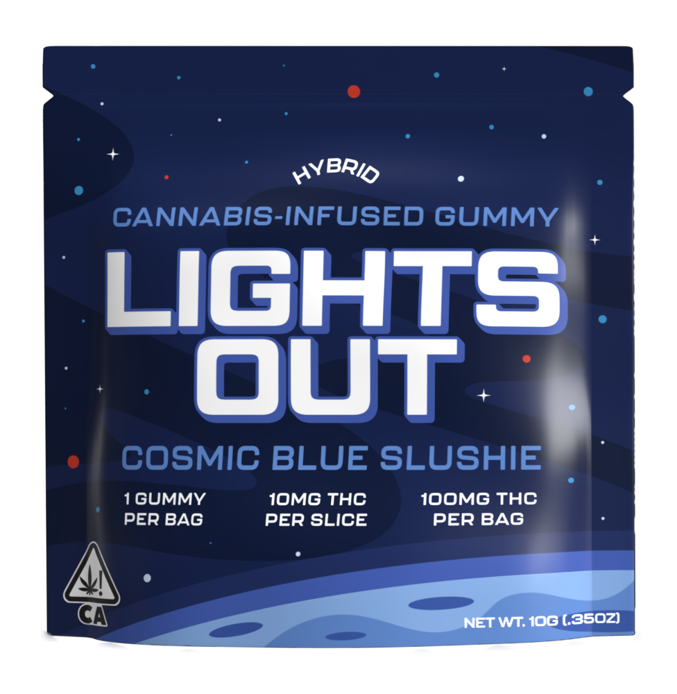 Photograph of product: Lights Out Gummy Cosmic Blue Slushy - Hybrid (100mg)