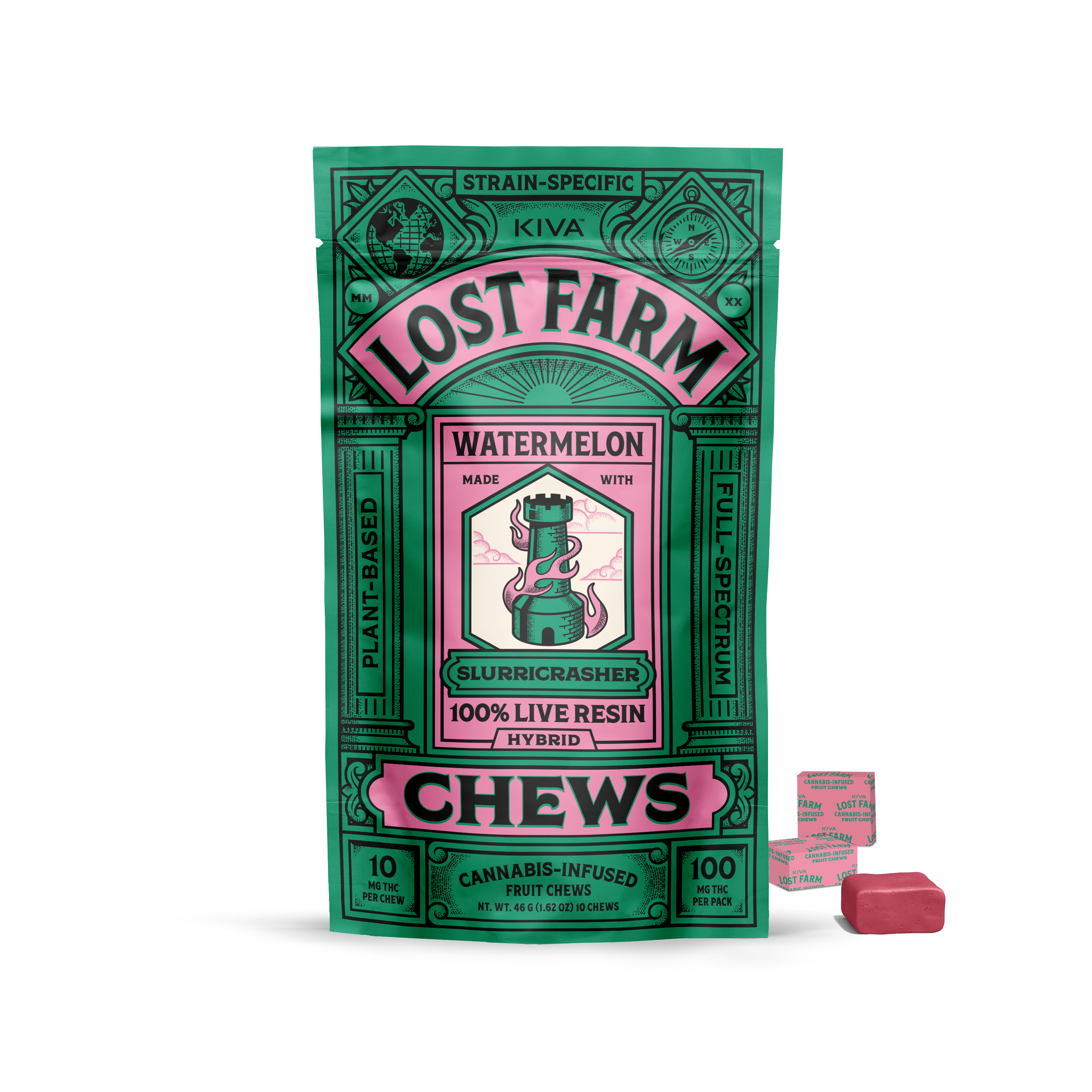 Photograph of product: Kiva Lost Farm Watermelon (H) Live Resin Fruit Chew 10mg 10pk
