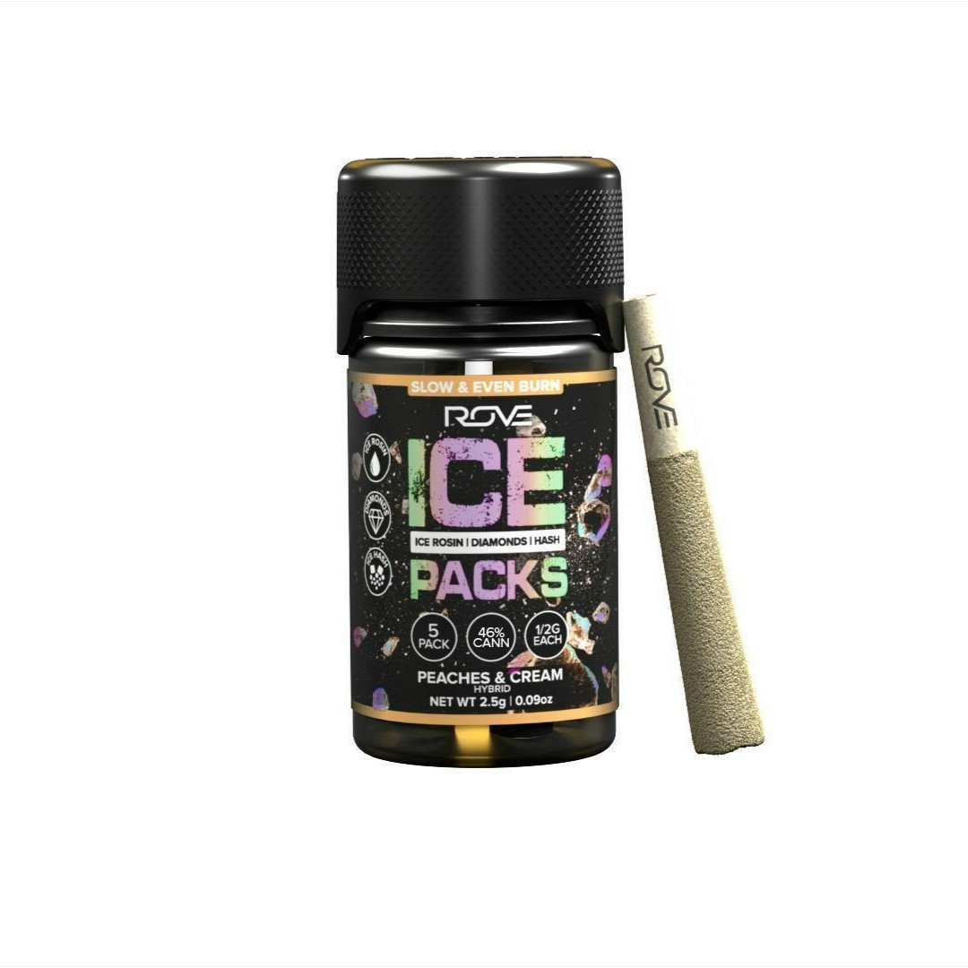 Photograph of product: PEACHES & CREAM 2.5G 5 PACK ROSIN INFUSED PREROLLS
