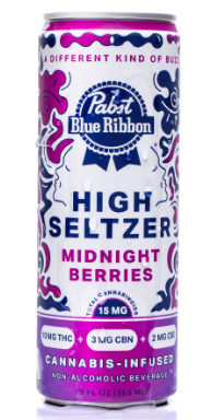 Photograph of product: Pabst Labs | Midnight Berries 10mg TH-oui + 3mg CBN + 2mg CBD Infused High Seltzer Single Can | 15mg