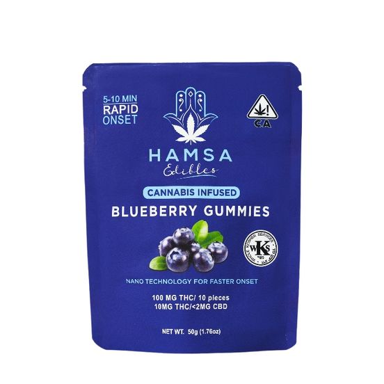 Photograph of product: Hamsa - Blueberry 100mg Gummies - 