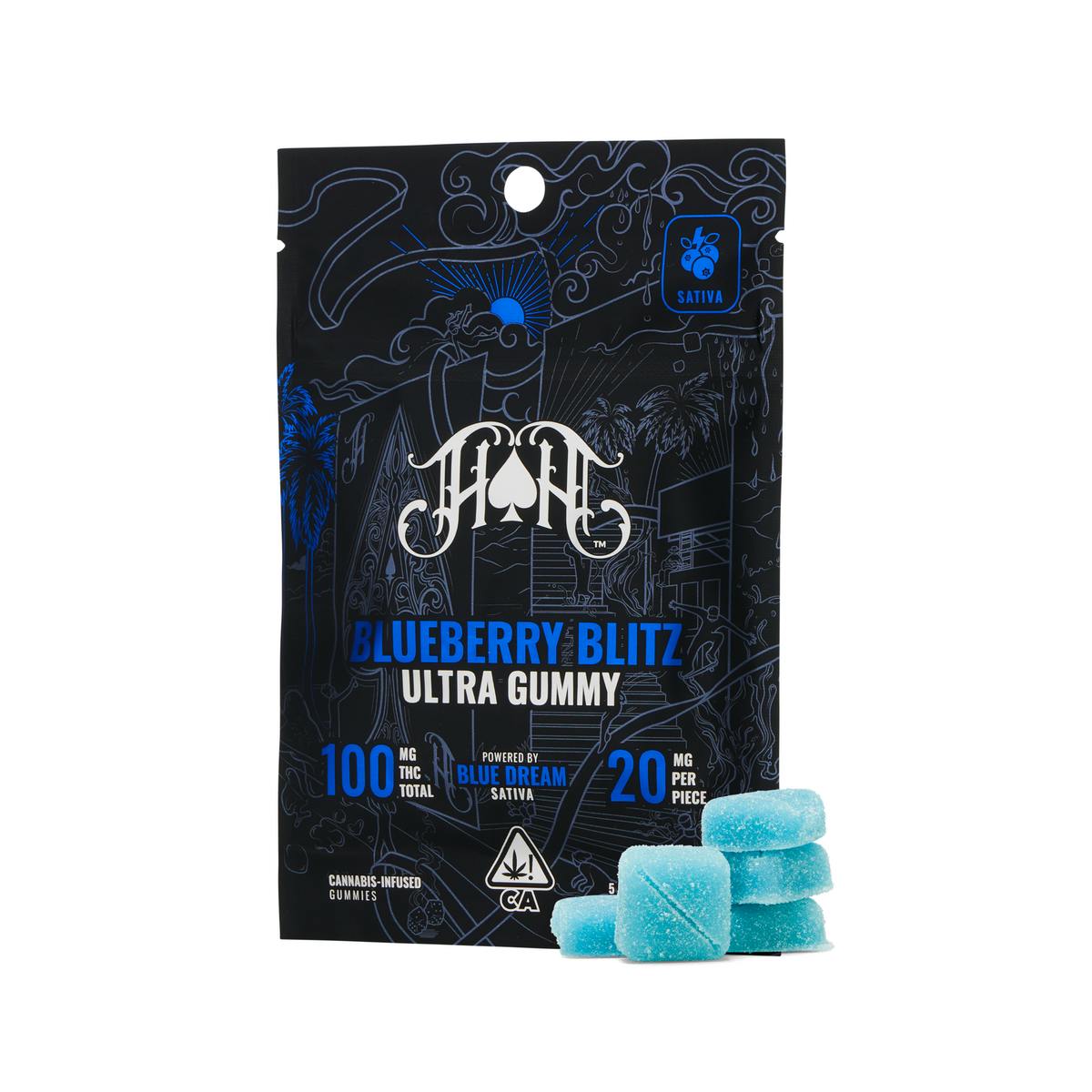 Photograph of product: HEAVY HITTERS | BLUEBERRY BLITZ | 20MG GUMMY | 5PK