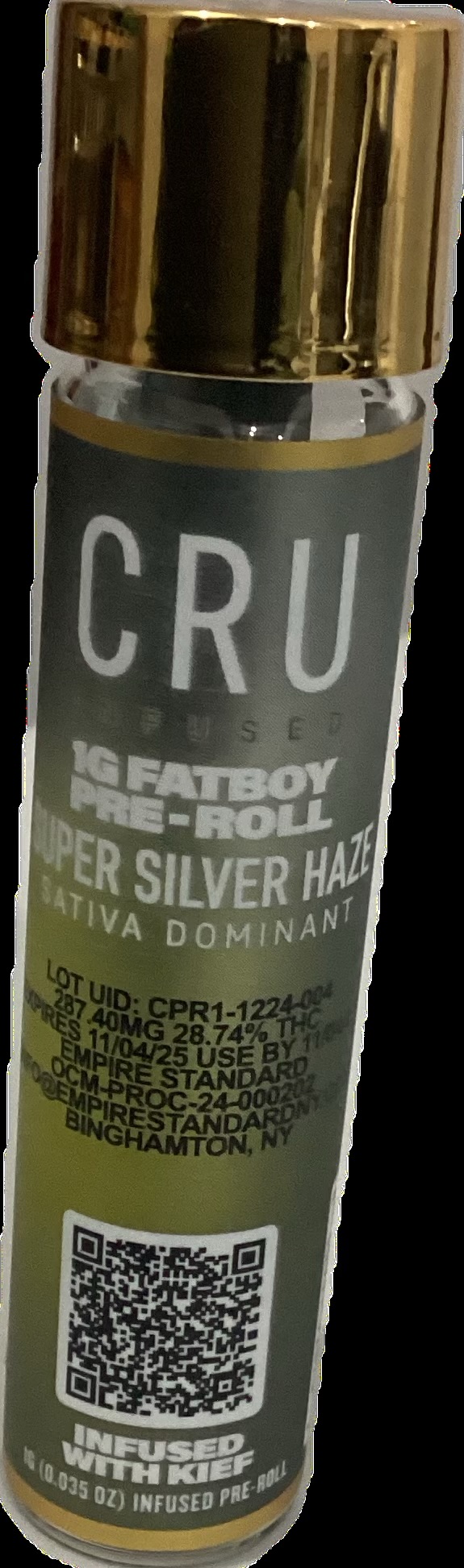 Photograph of product: CRU | Infused Fat Boy Pre-roll | Super Silver Haze