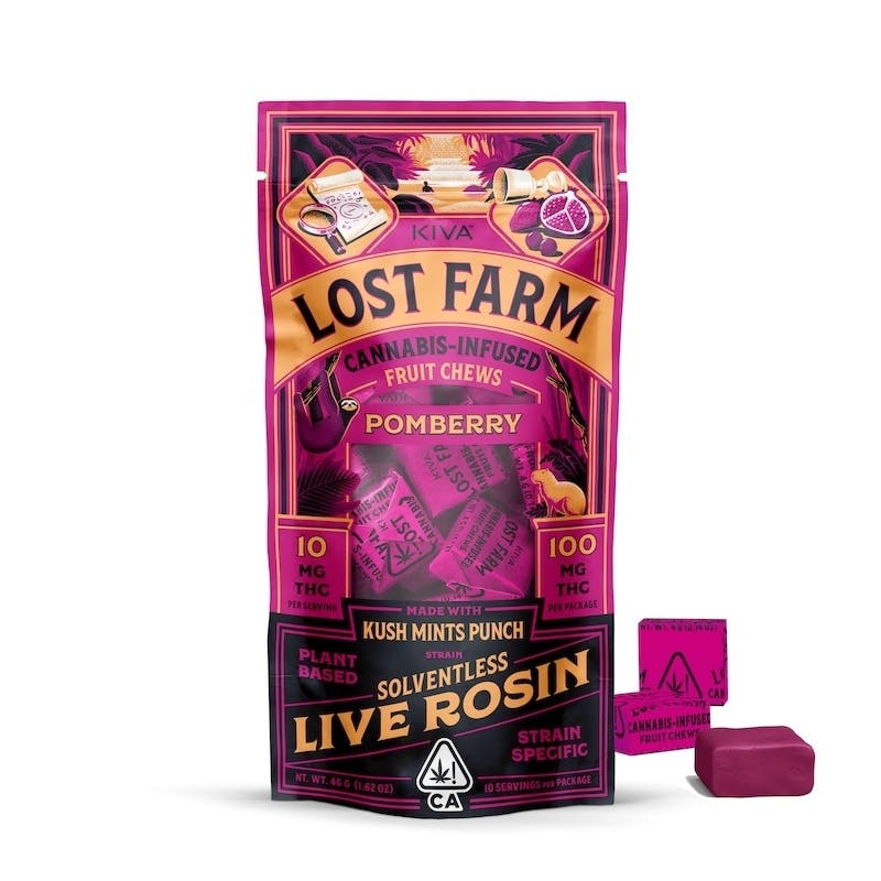 Photograph of product: Kiva Lost Farm Live Resin Gummies - Pomberry "Kush Mints Punch" 100mg