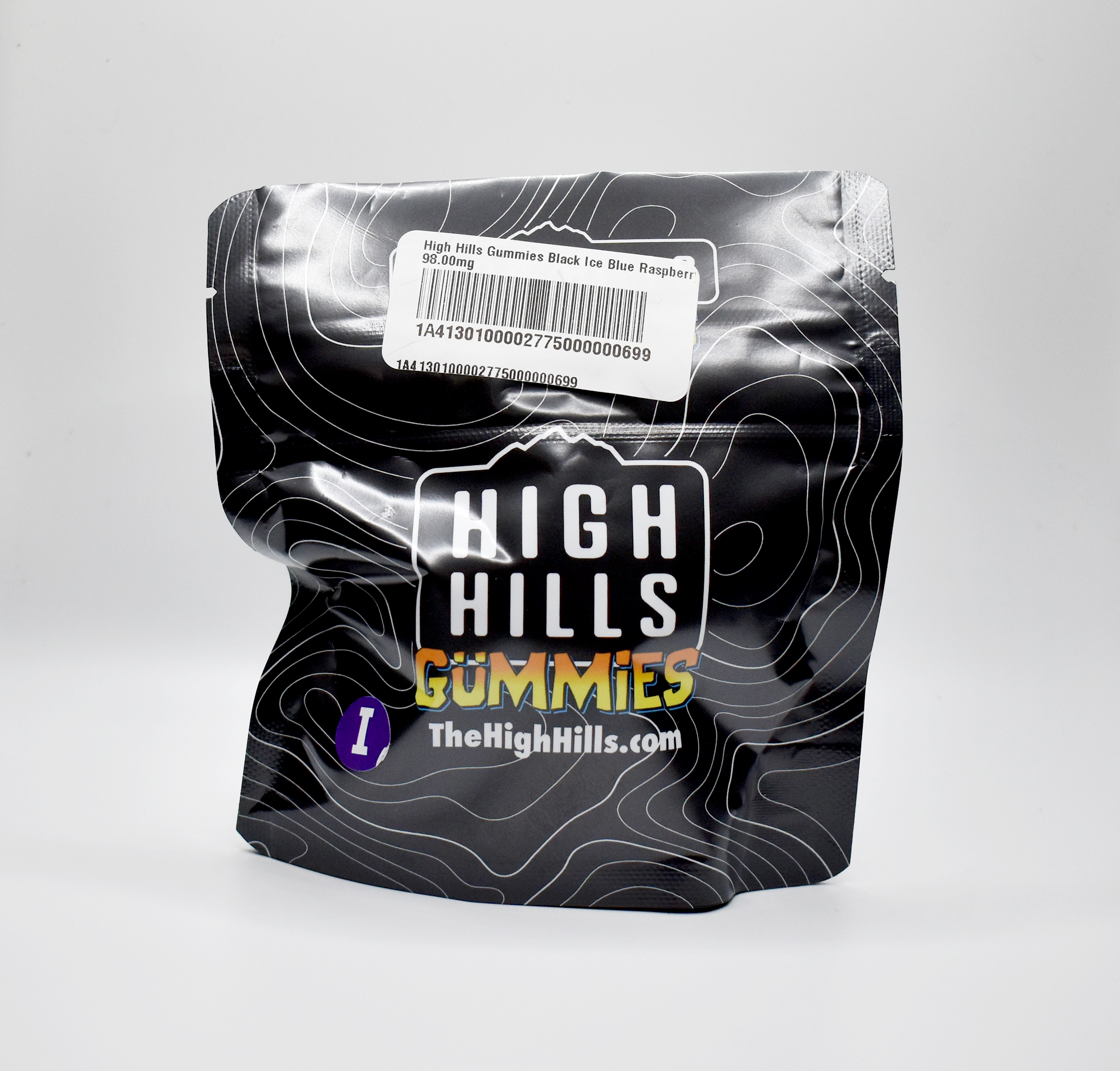 Photograph of product: High Hills Black Ice Blue Raspberry Gummies 100mg TH-oui
