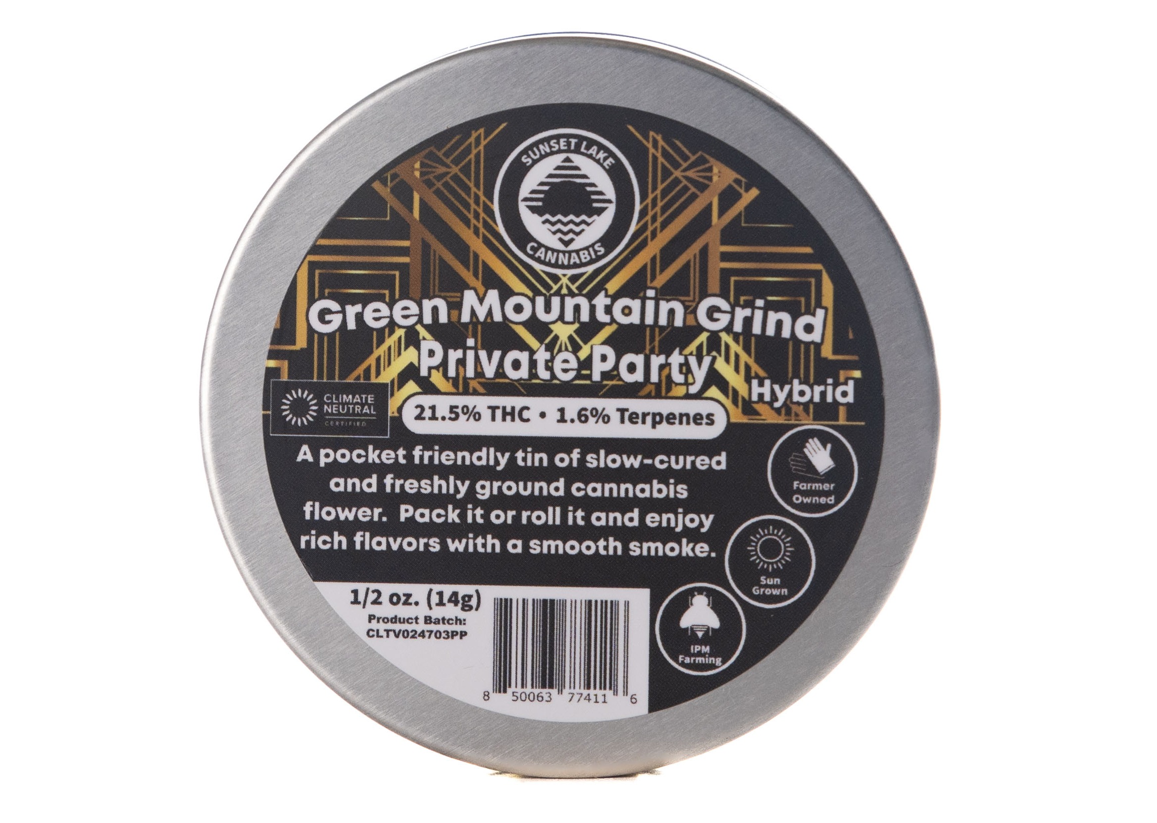 Photograph of product: Sunset Lake | Green Mountain Grind - Private Party Pre-Ground Flower - 14g