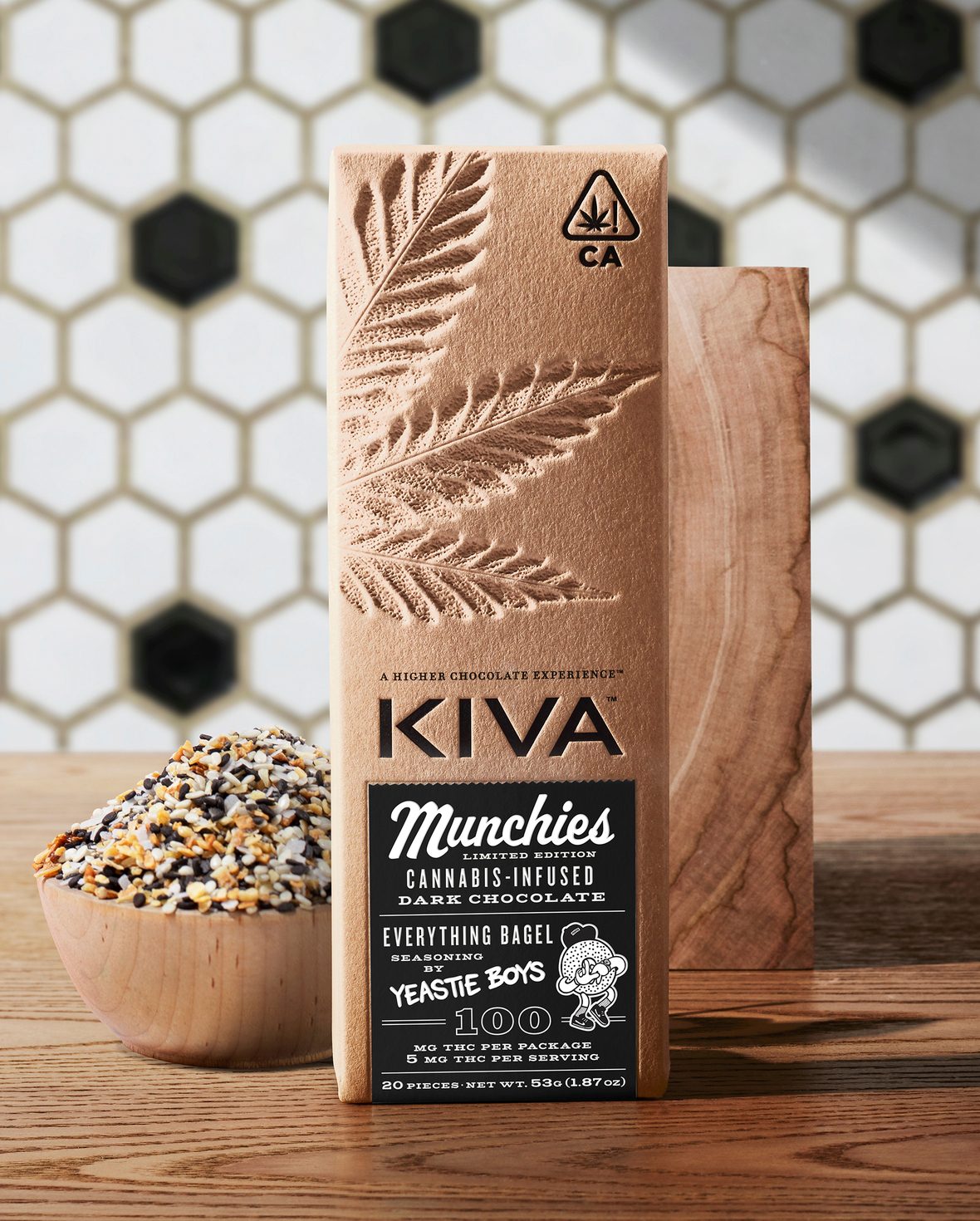 Photograph of product: Kiva | Munchies: Everything Bagel Dark Chocolate Bar - 100mg