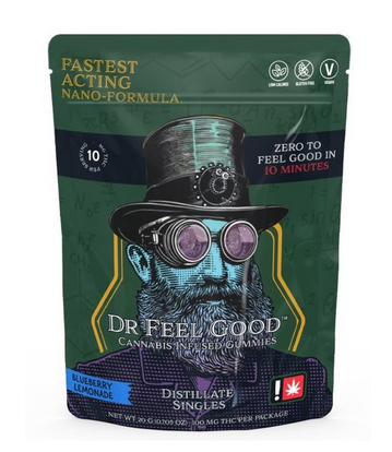 Photograph of product: Dr. Feel Good | BLUE RASPBERRY HYBRID 10pc Live Resin Gummy | 100mg